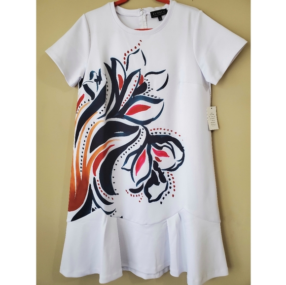 NWT Eloquii Size 14 Placed Print Ruffle Hem Dress - Picture 1 of 7